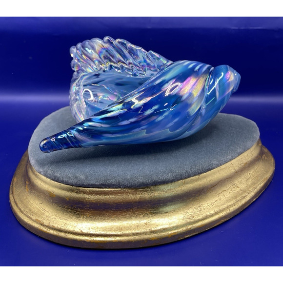 Iridescent Kevin Fulton Studio Art Glass Sea Shell Ocean Blue color-Signed